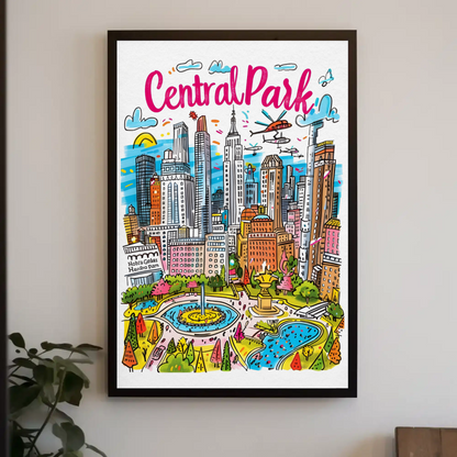 Central Park New York Cityscape Colorful Skyline Travel Poster