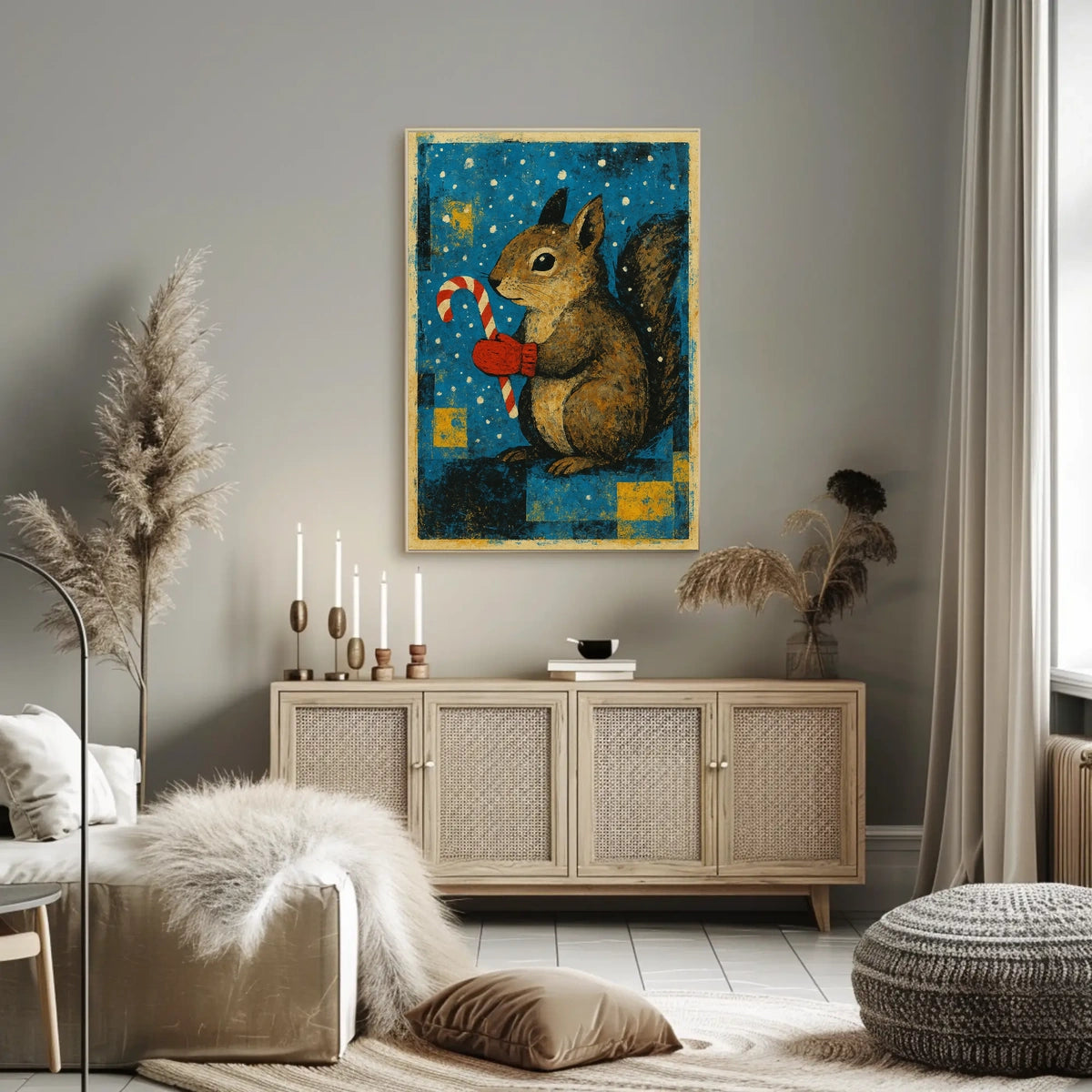 Squirrel With Candy Cane Poster