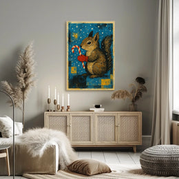 Squirrel With Candy Cane Poster