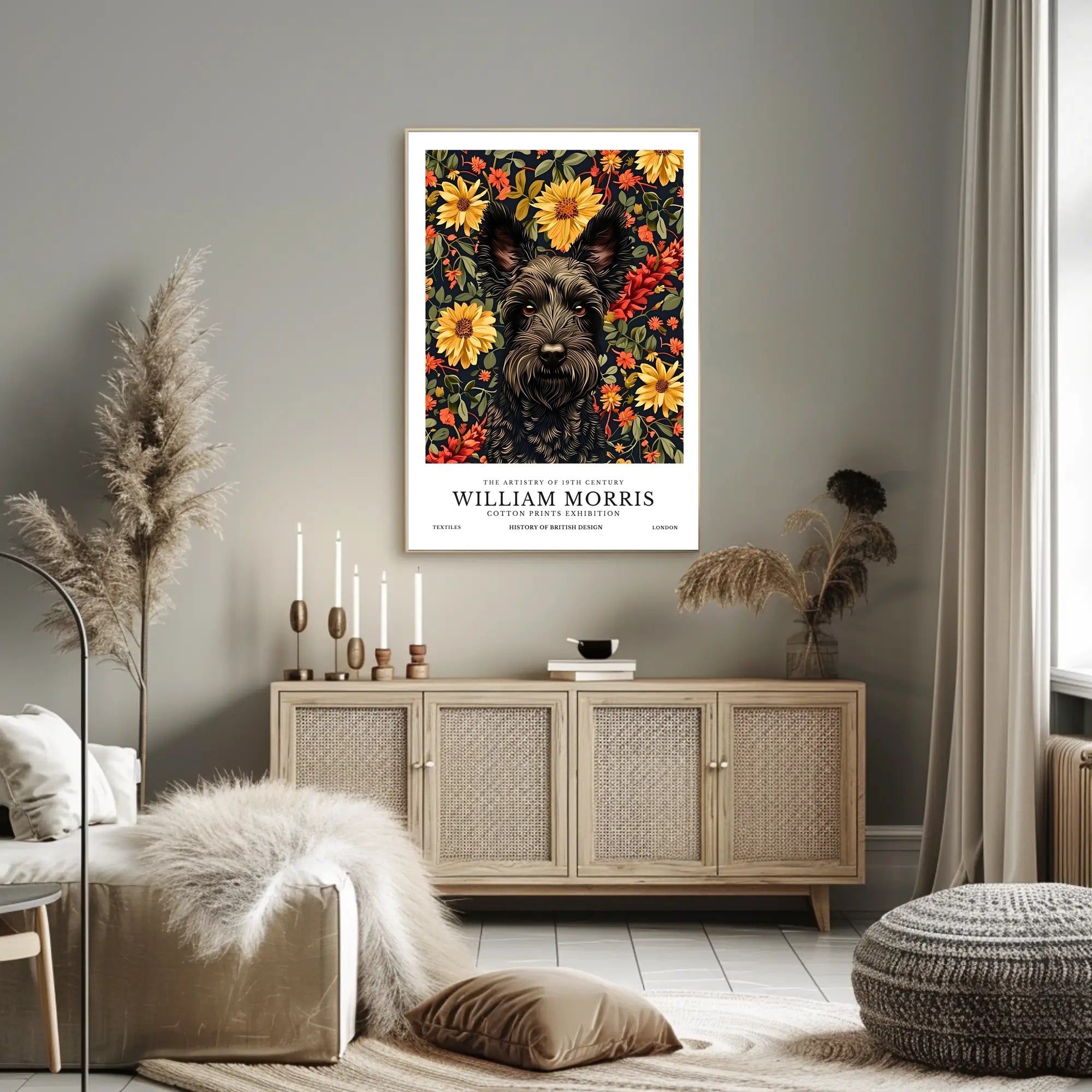 The Artistry of 19th Century with Floral Dog Artistic Poster