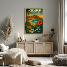 Honolulu Vintage Travel Poster Tropical Paradise Adventure