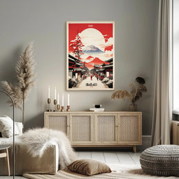 Traditional Japanese Street Scene Travel Poster