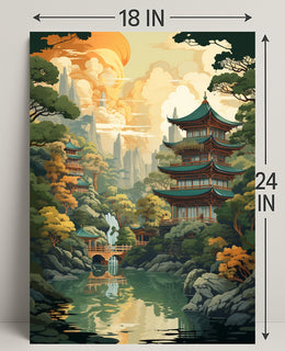 Tranquil Pagoda Landscape Poster