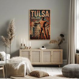Golden Driller Tulsa Vintage Americana Poster