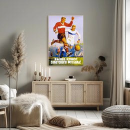 Dynamic Vintage Soviet Soccer Match Illustration Sports Poster