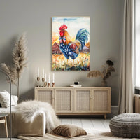rooster crowing proudly at sunrise Poster