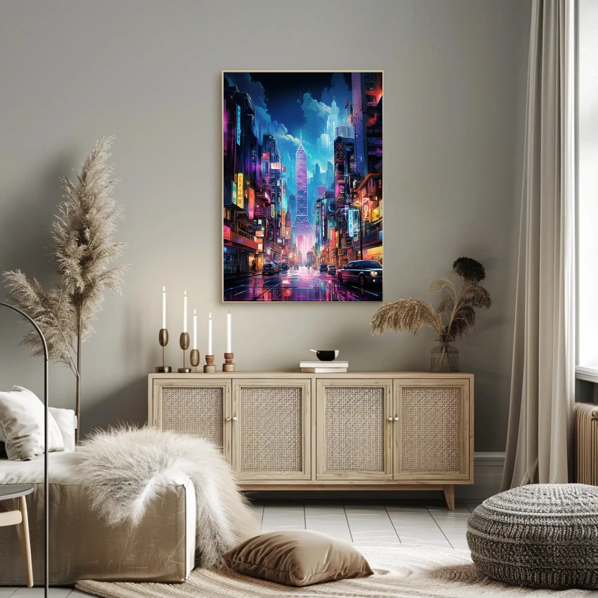 Futuristic Neon Metropolis: Cyberpunk Cityscape Poster
