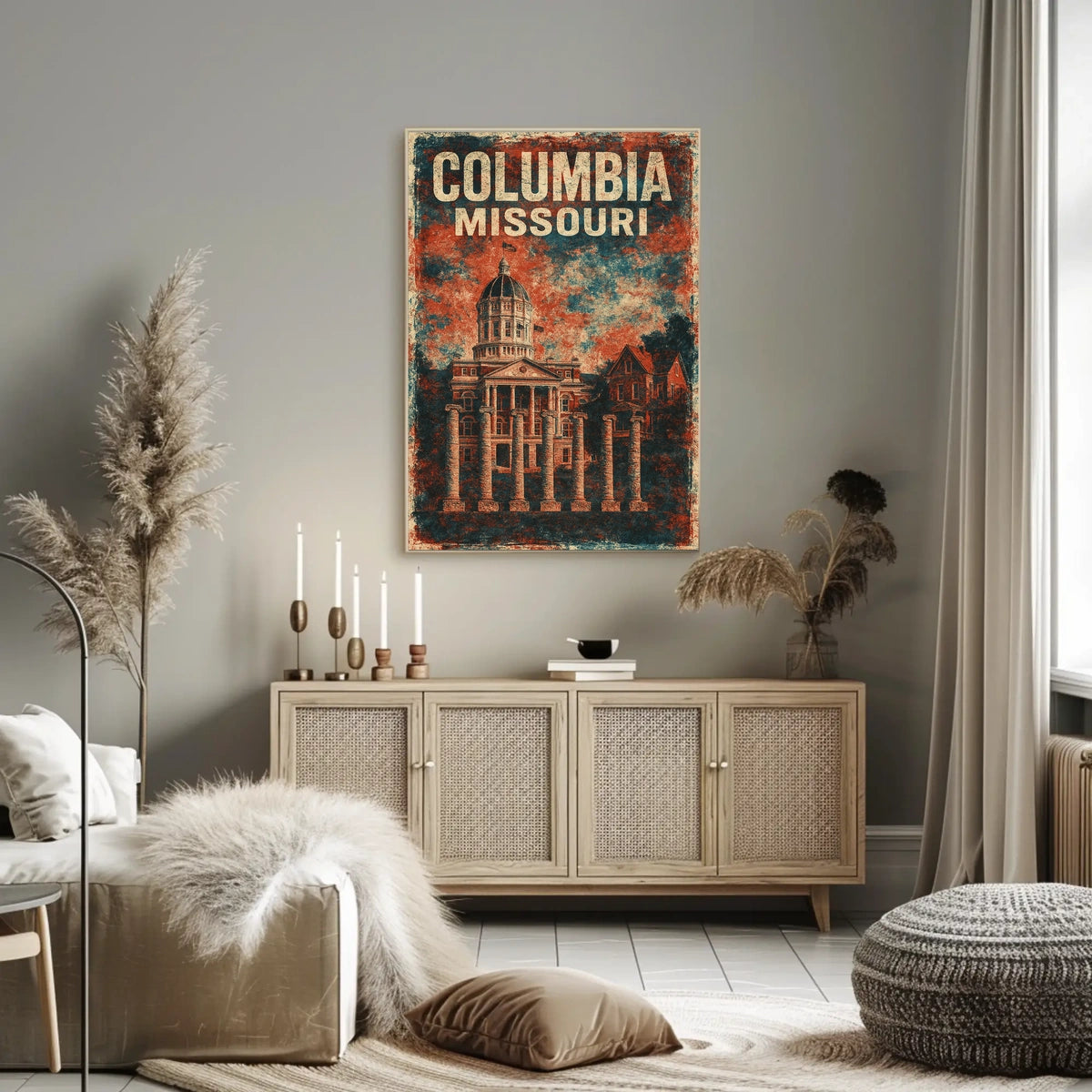 Columbia Missouri Cityscape Vintage Wanderlust Poster