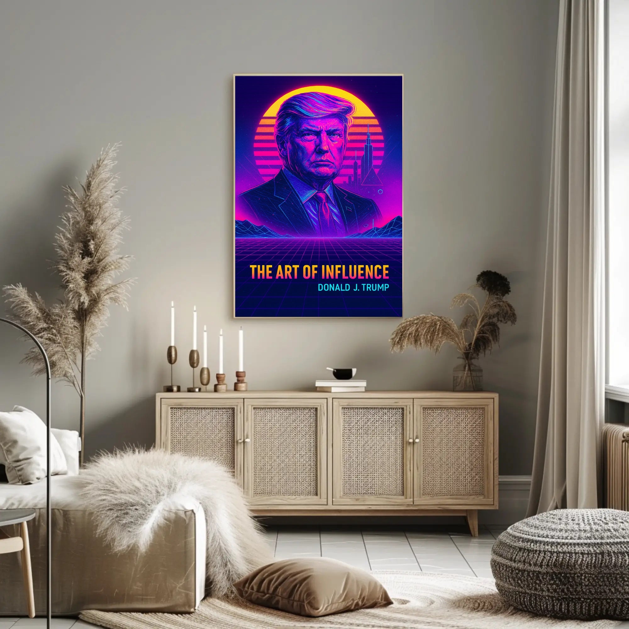 The Art of Influence Donald Trump Neon Retro-Futuristic Poster