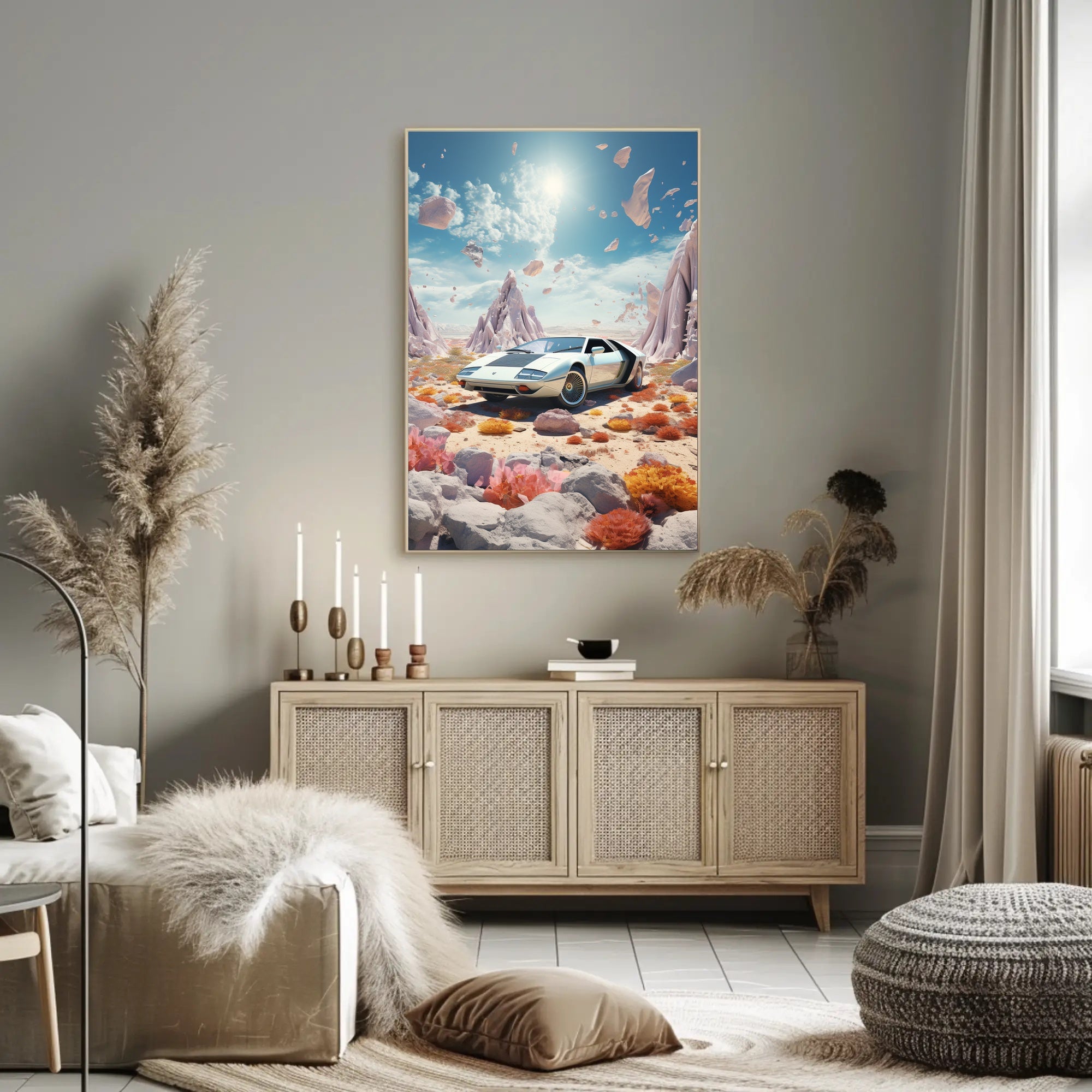 Surreal Vintage Car in Dreamscape Futuristic Sci-Fi Poster