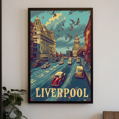 Historic Liverpool Downtown Travel Poster