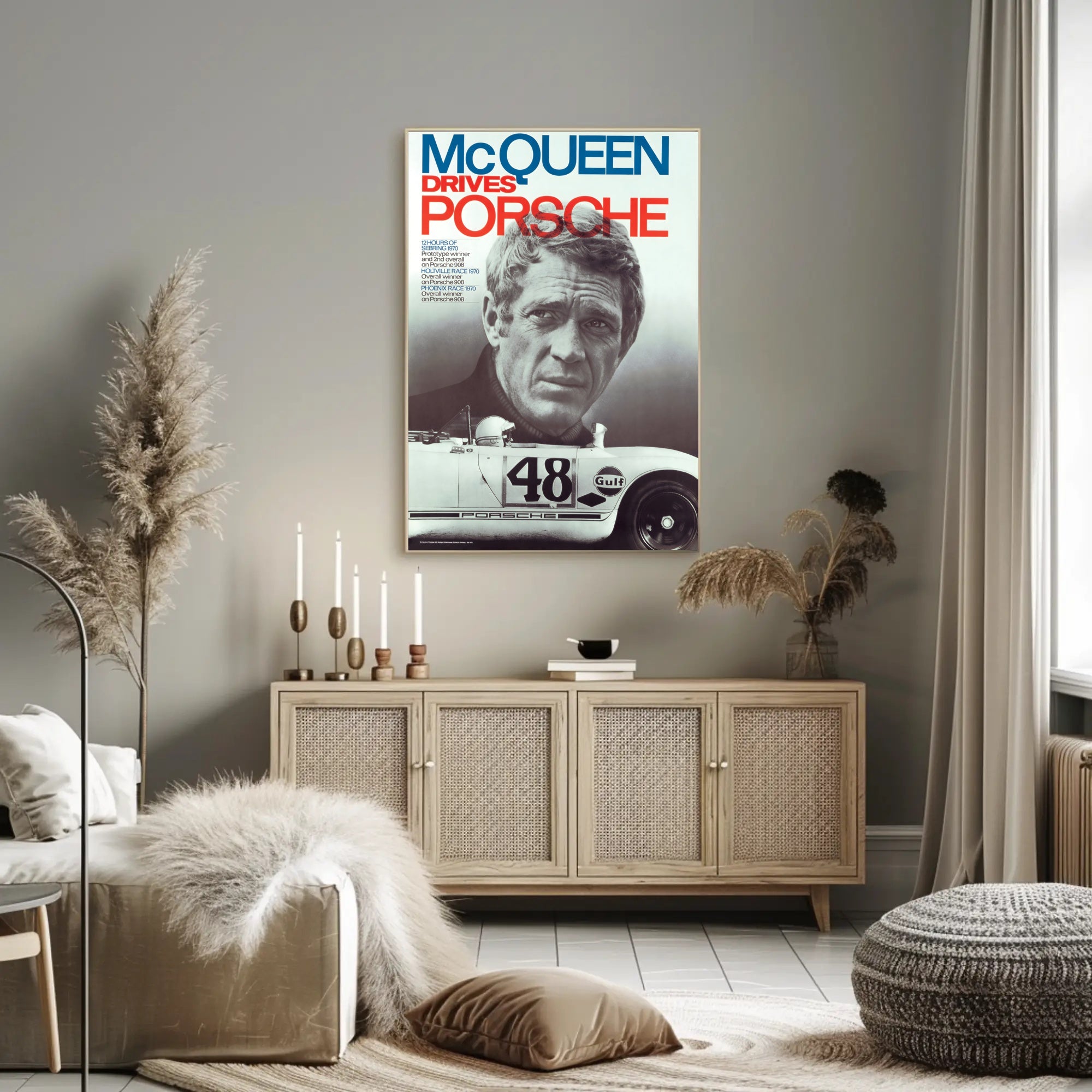 McQueen Drives Porsche Poster
