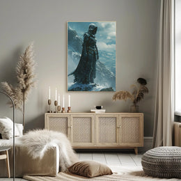 Lone Warrior on Snowy Mountain: Fantasy or Mythology Poster PosterGoat