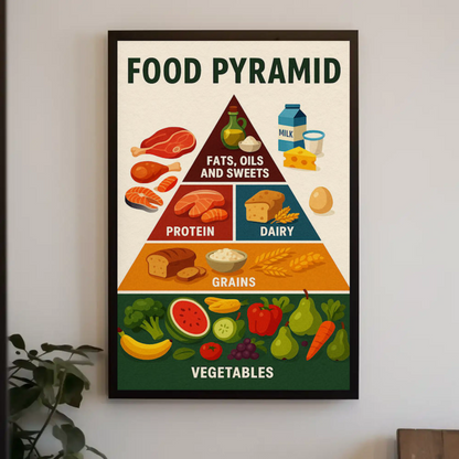 Food Pyramid Balanced Nutrition Guide Art Travel Poster