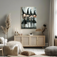 Stylized Witches Whimsical Gothic Monochromatic Poster