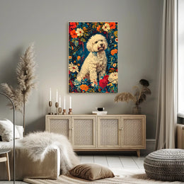 Fluffy Dog in Flower Garden Animal Poster