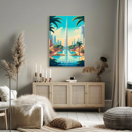 Dubai Skyline Art: Vibrant Burj Khalifa Travel Poster