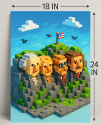 Pixel Presidents on Mount Rushmore Poster PosterGoat
