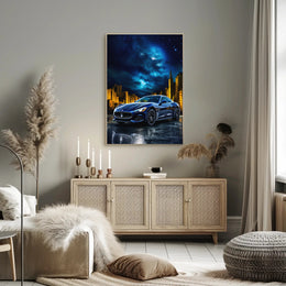 Sleek Modern Sports Car in Urban Night Futuristic Sci-Fi Poster