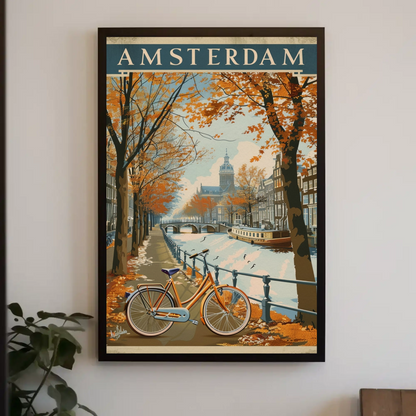 Amsterdam Autumn Canal Ride Travel Poster