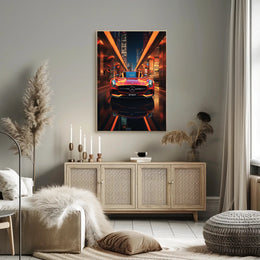 Luxury Sports Car in Vibrant Urban Night Futuristic Sci-Fi Poster