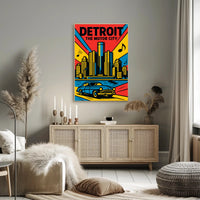 Detroit Skyline Classic Car Vibrant Urban Cityscape Poster