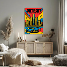 Detroit Skyline Classic Car Vibrant Urban Cityscape Poster