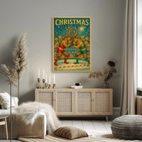 Whimsical Reindeer Wrestling Match: Christmas Pop Culture Poster