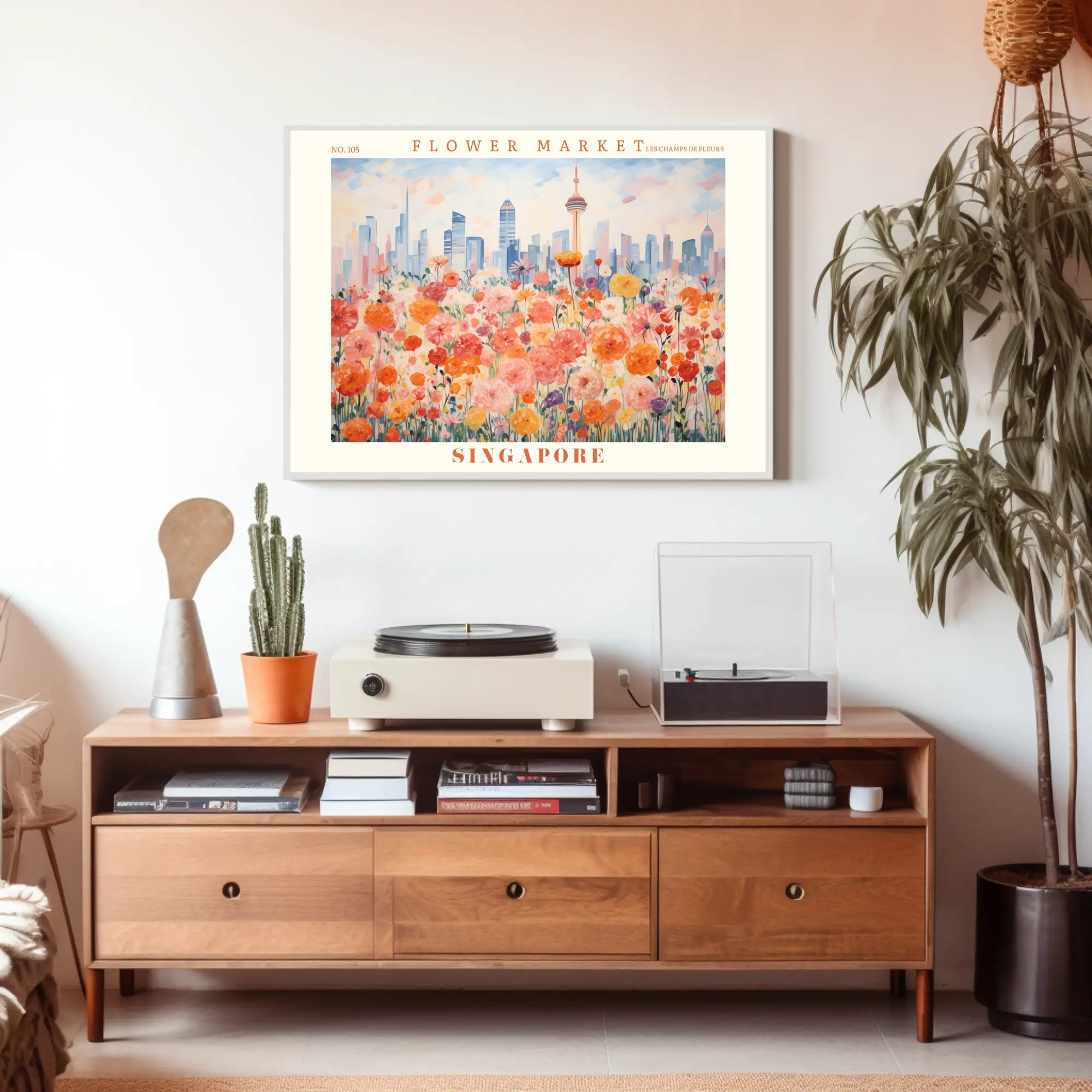Singapore Flower Market Urban Cityscape Poster
