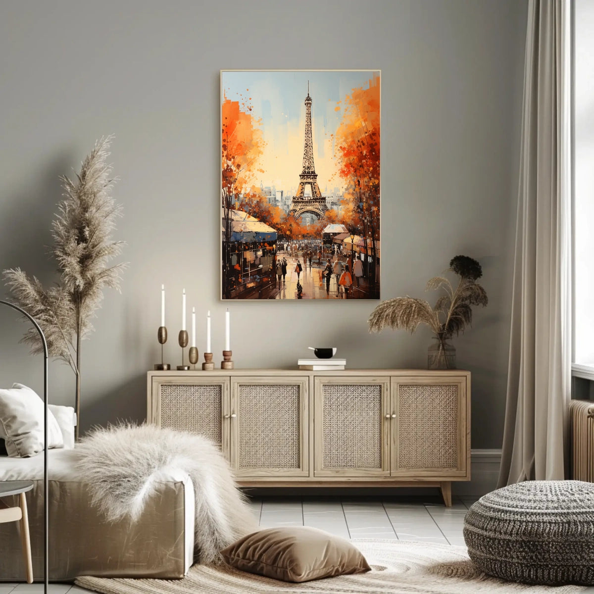 Eiffel Tower Street Scene Autumn Travel Poster