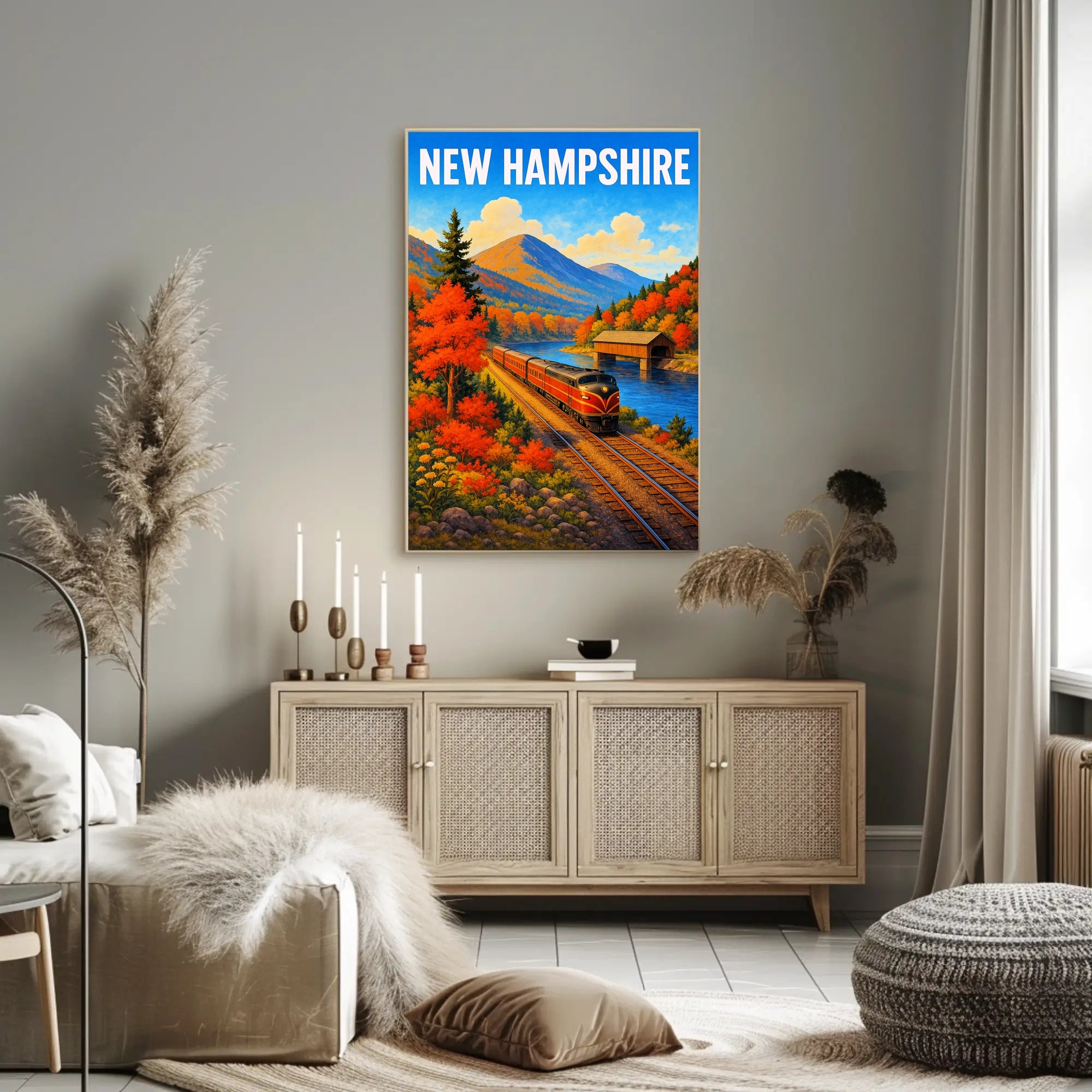 New Hampshire Autumn Train Journey Poster PosterGoat