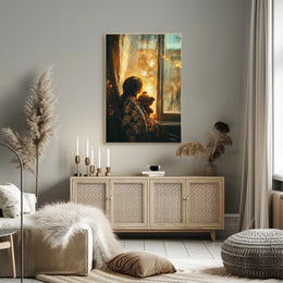 Little Girl Watching Fireworks With Teddy Bear Poster
