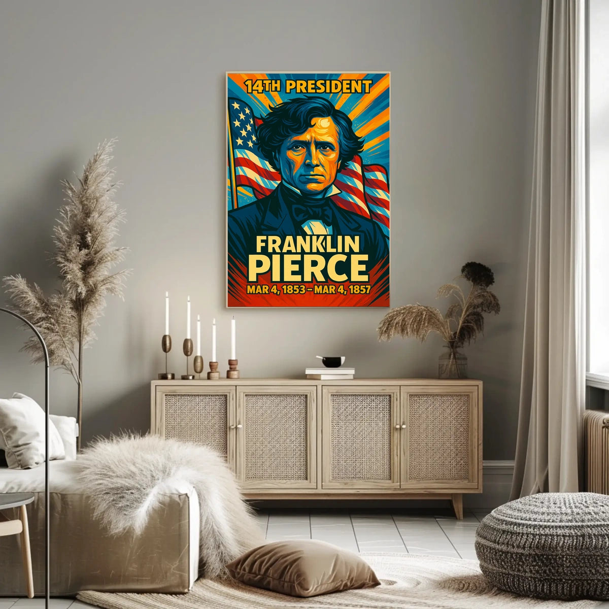 Franklin Pierce 14th President of the United States Colorful Comic Book Style Poster