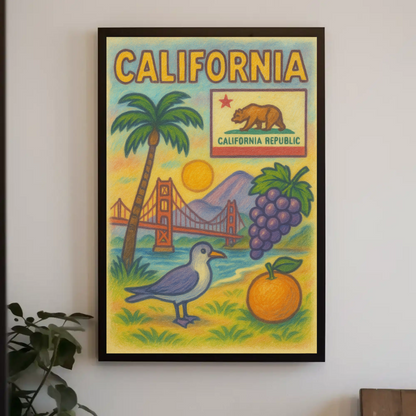 California Golden Gate Grapes Seagull Travel Poster