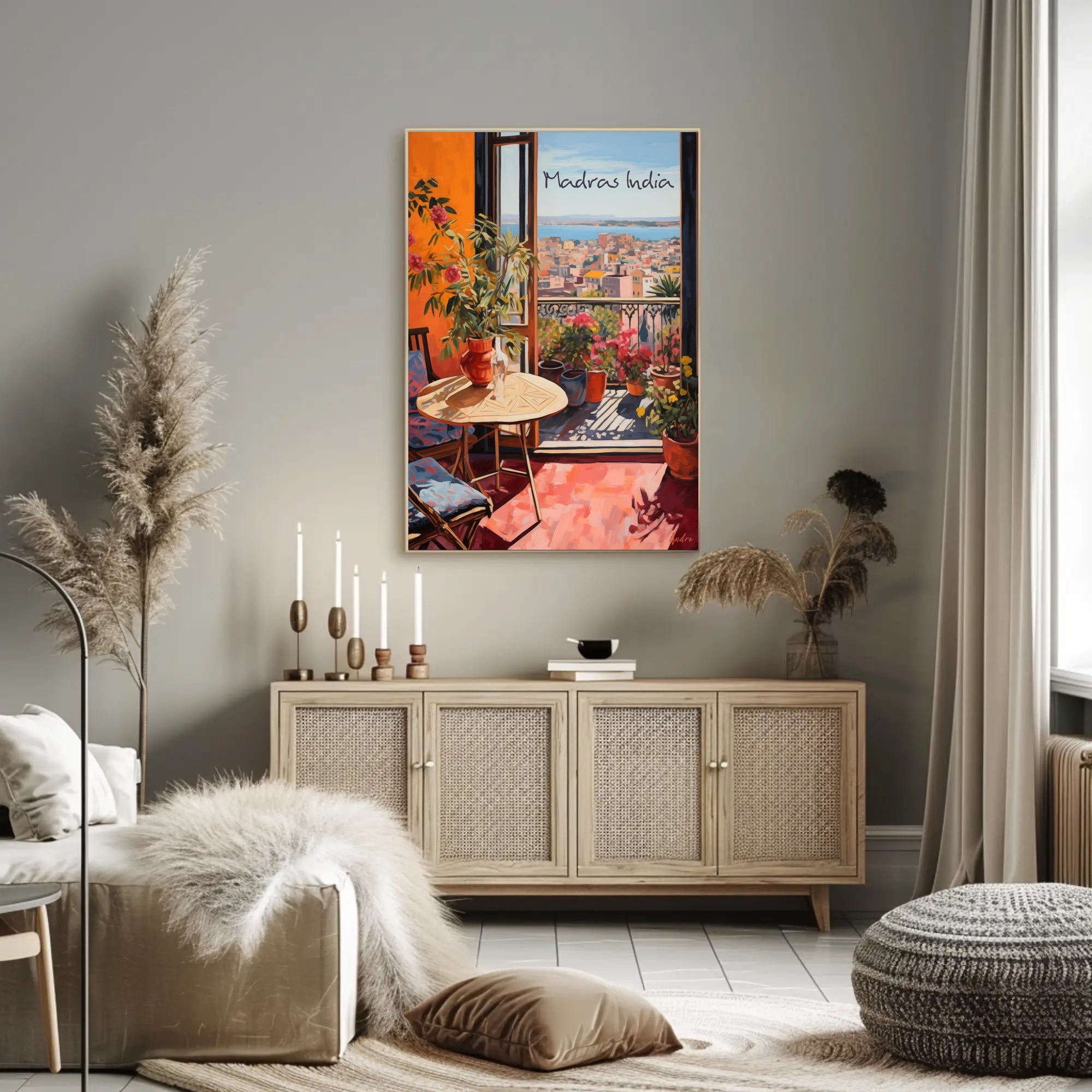 Madras India Balcony View with Cozy Seating Poster