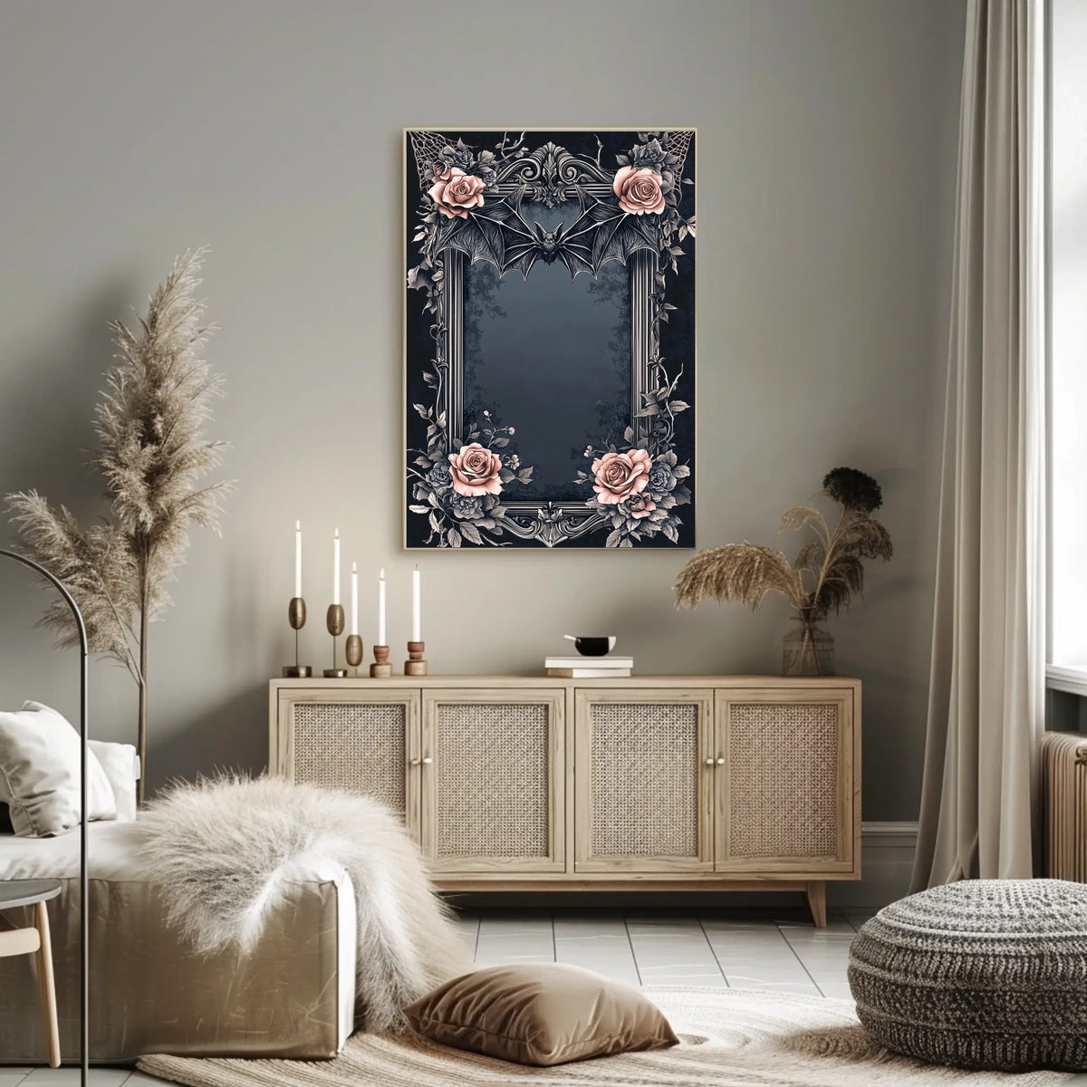 Gothic Romance Bat and Roses Poster