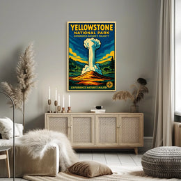 Yellowstone National Park Vintage Illustration Geyser Poster