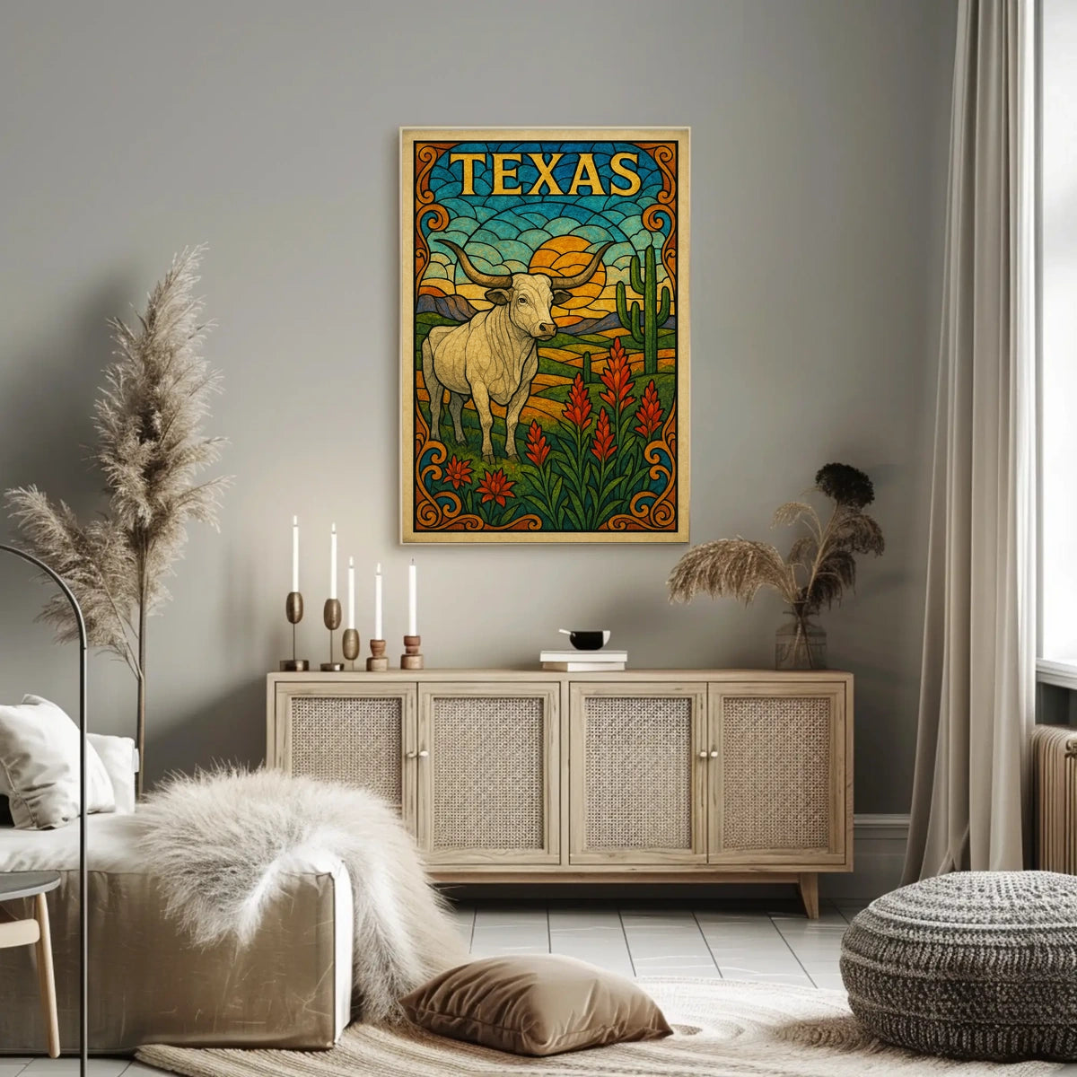 Texas Stained Glass Landscape Poster