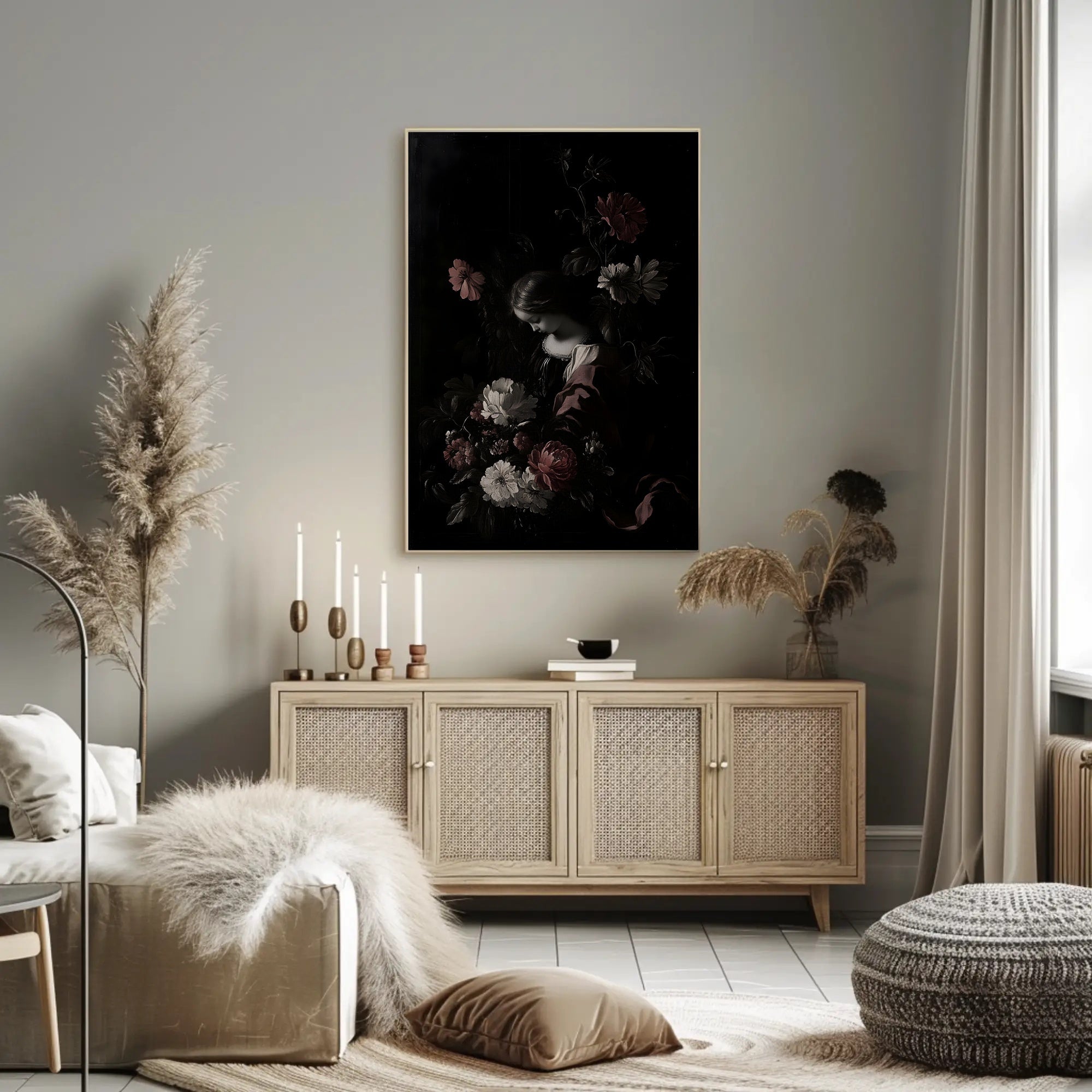 Serene Renaissance Woman Floral Artistry Poster PosterGoat