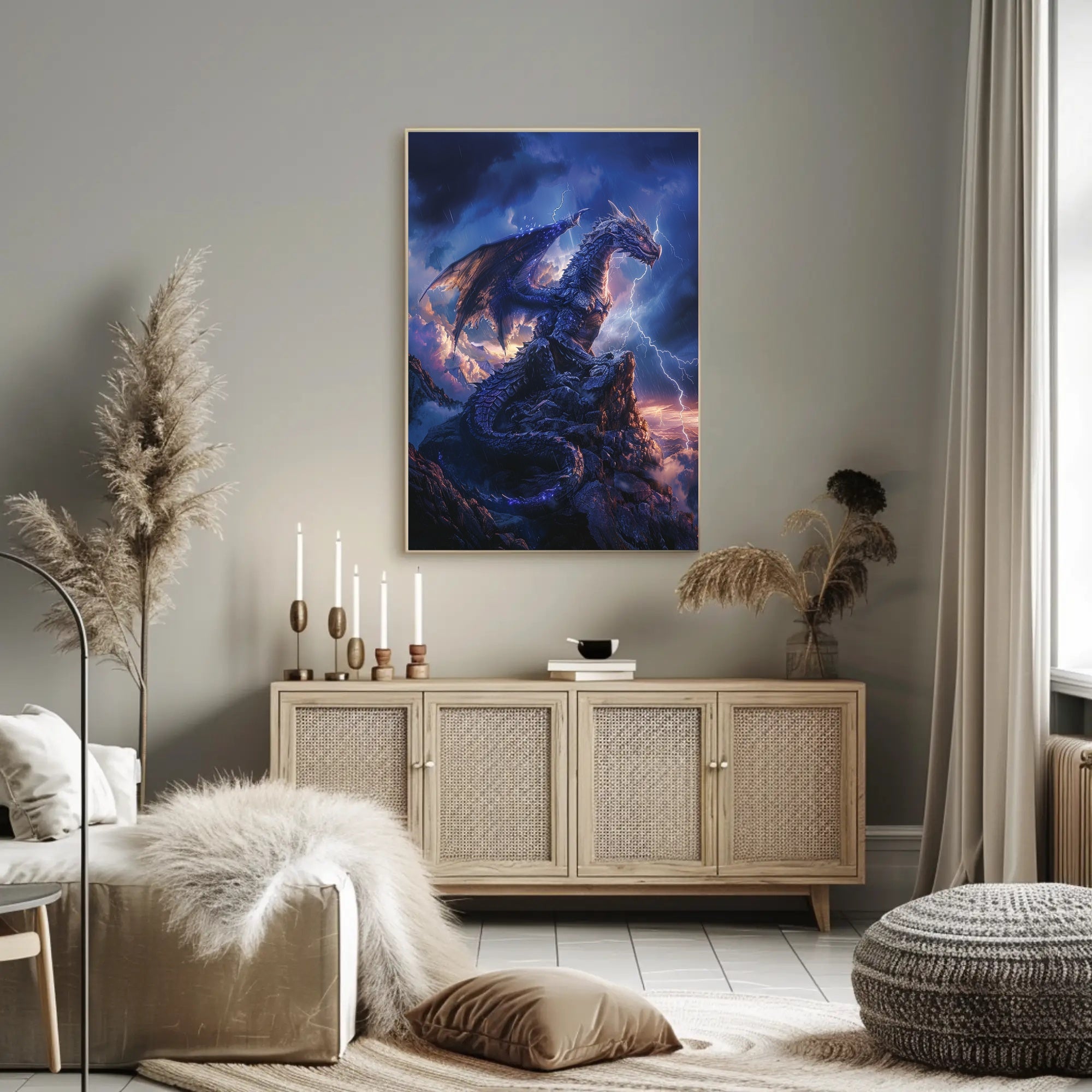 Majestic Blue Dragon Photorealistic Fantasy or Mythology Poster PosterGoat