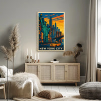 New York City Poster Vintage Travel Cityscape Wall Art