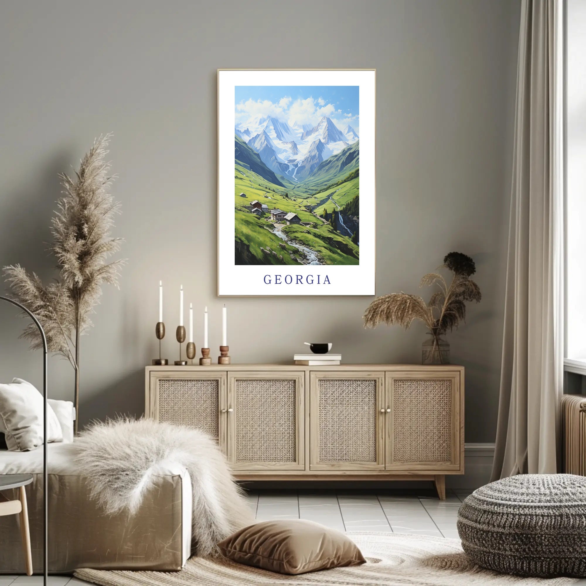 Georgia Caucasus Mountains Tranquil Landscape Travel Poster PosterGoat