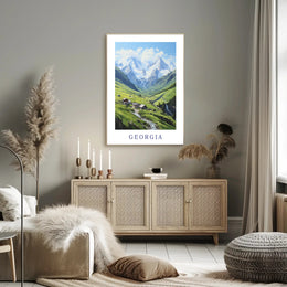 Georgia Caucasus Mountains Tranquil Landscape Travel Poster PosterGoat