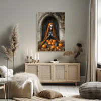 Skeleton Figure with Pumpkins Halloween Autumn Poster