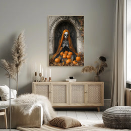 Skeleton Figure with Pumpkins Halloween Autumn Poster