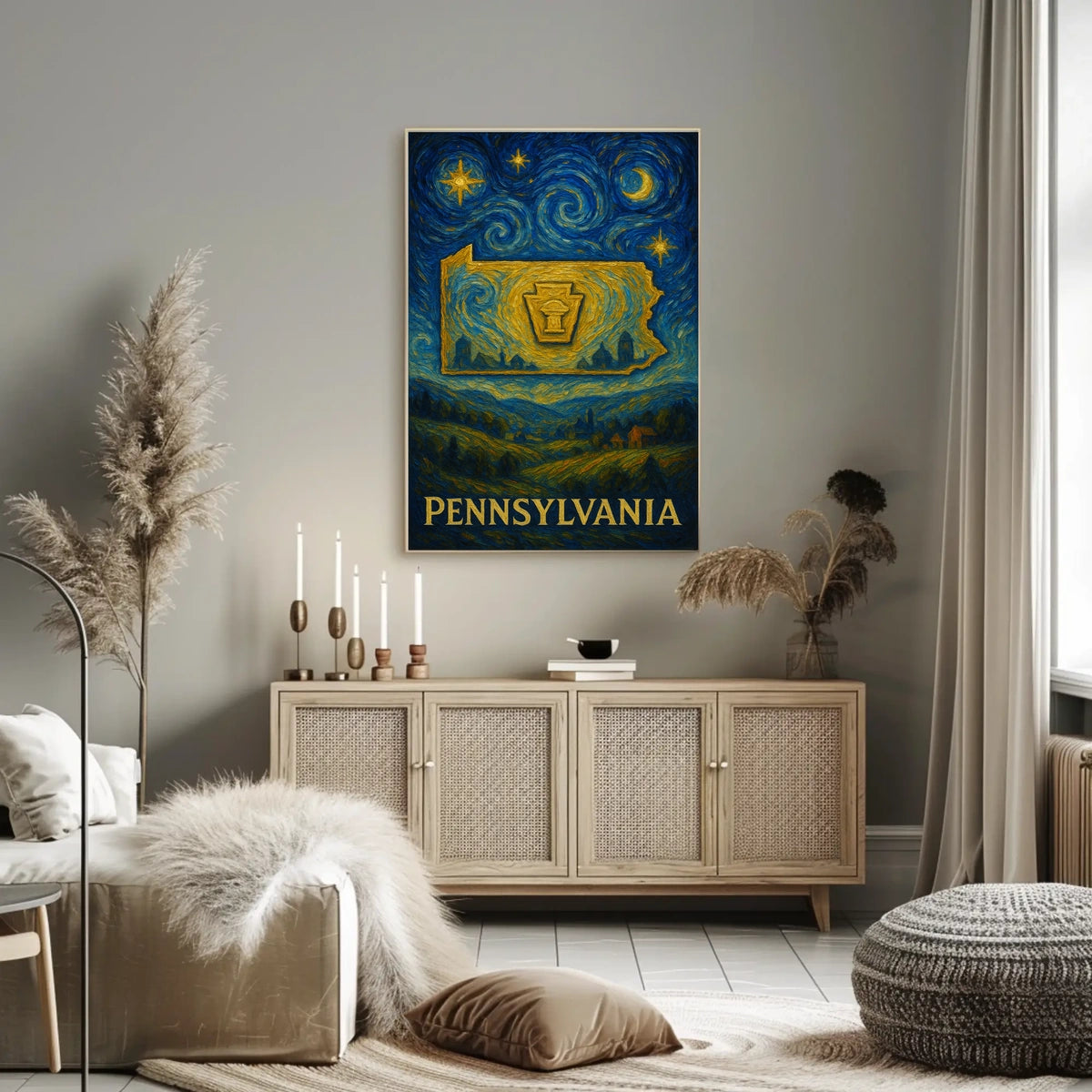 Artistic Pennsylvania Night Scene: Vintage Impressionistic Poster