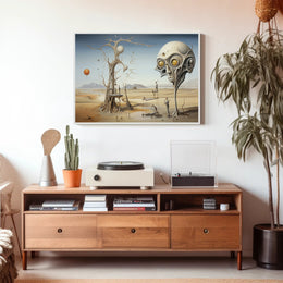 Surreal Desert Scene with Skull and Balloons Abstract Poster