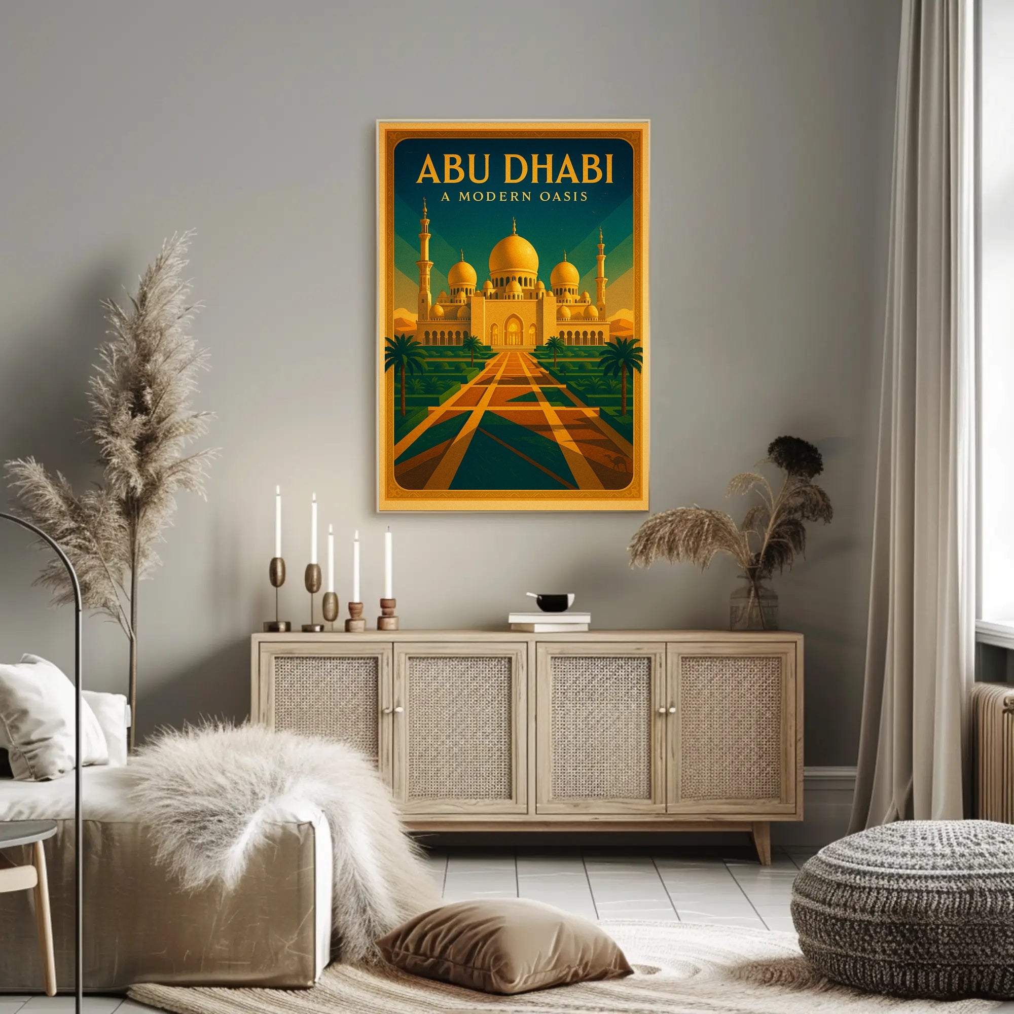 Abu Dhabi Oasis Elegance Vintage Travel Poster