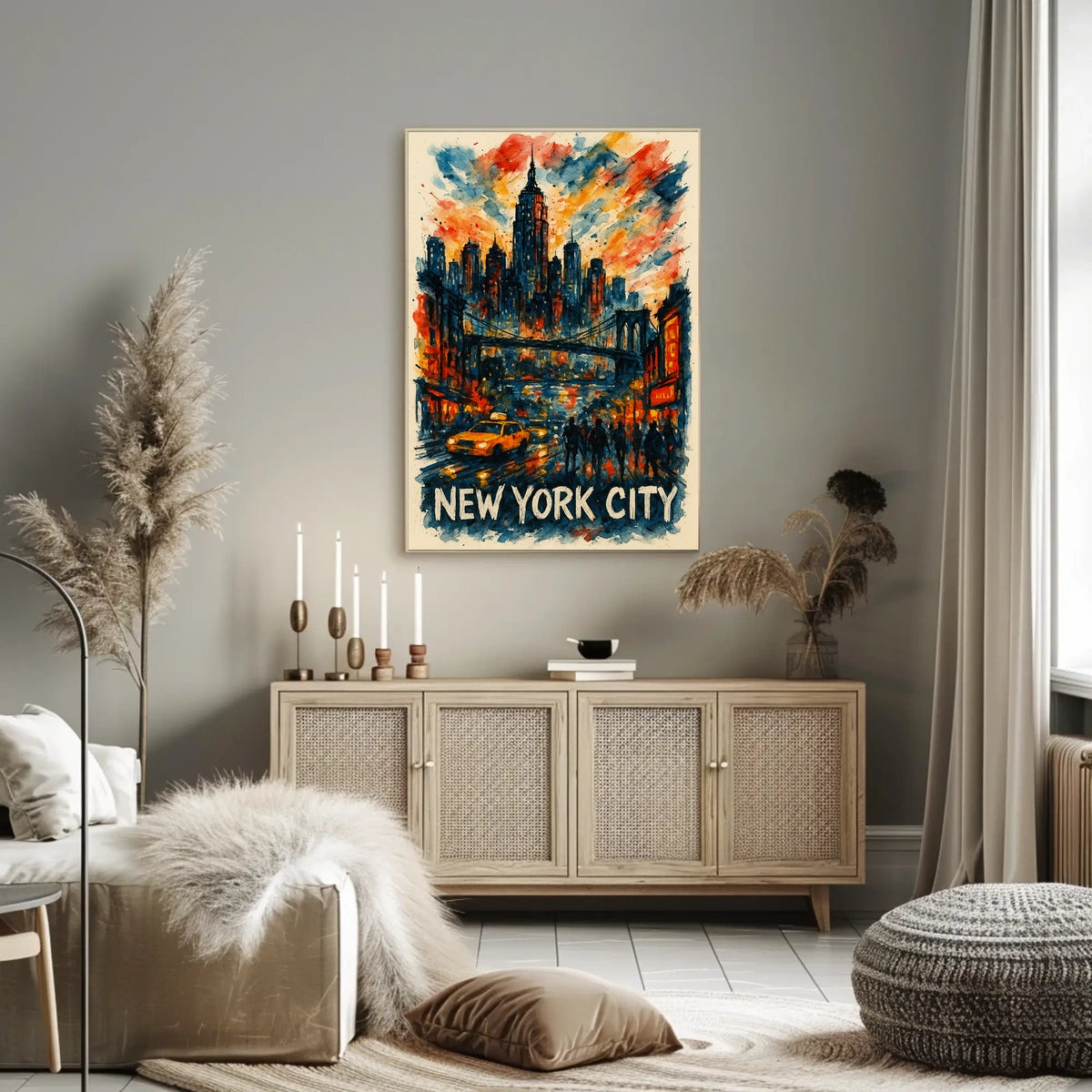New York City Skyline Watercolor Poster Abstract Wall Art