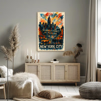 New York City Skyline Watercolor Poster Abstract Wall Art